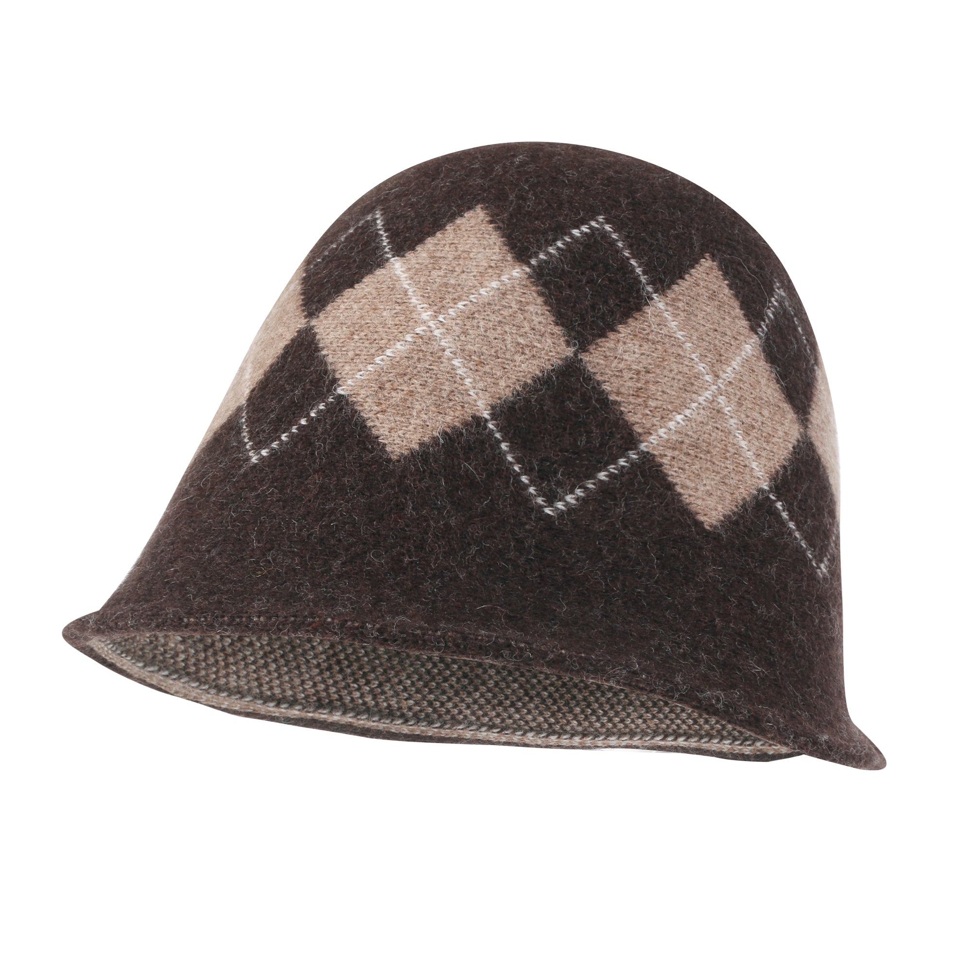 Argyle Pattern Knitted Wool Blended Fedora Crochet Winter Bucket Hat