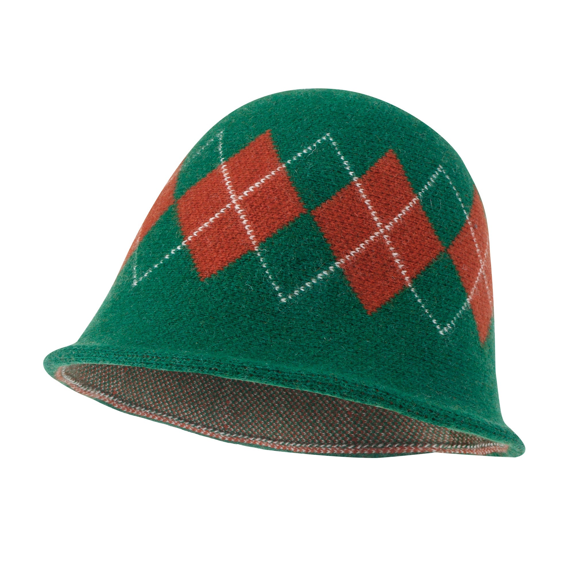 Argyle Pattern Knitted Wool Blended Fedora Crochet Winter Bucket Hat