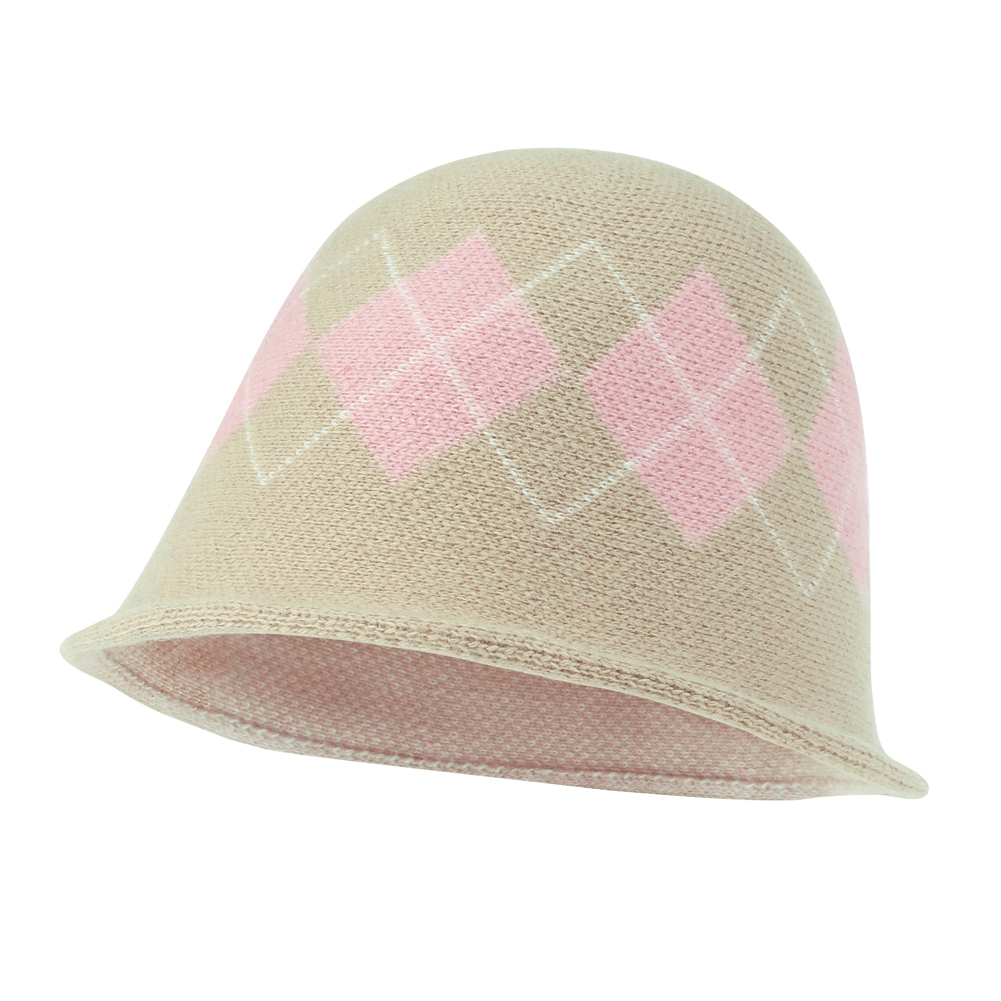Argyle Pattern Knitted Wool Blended Fedora Crochet Winter Bucket Hat