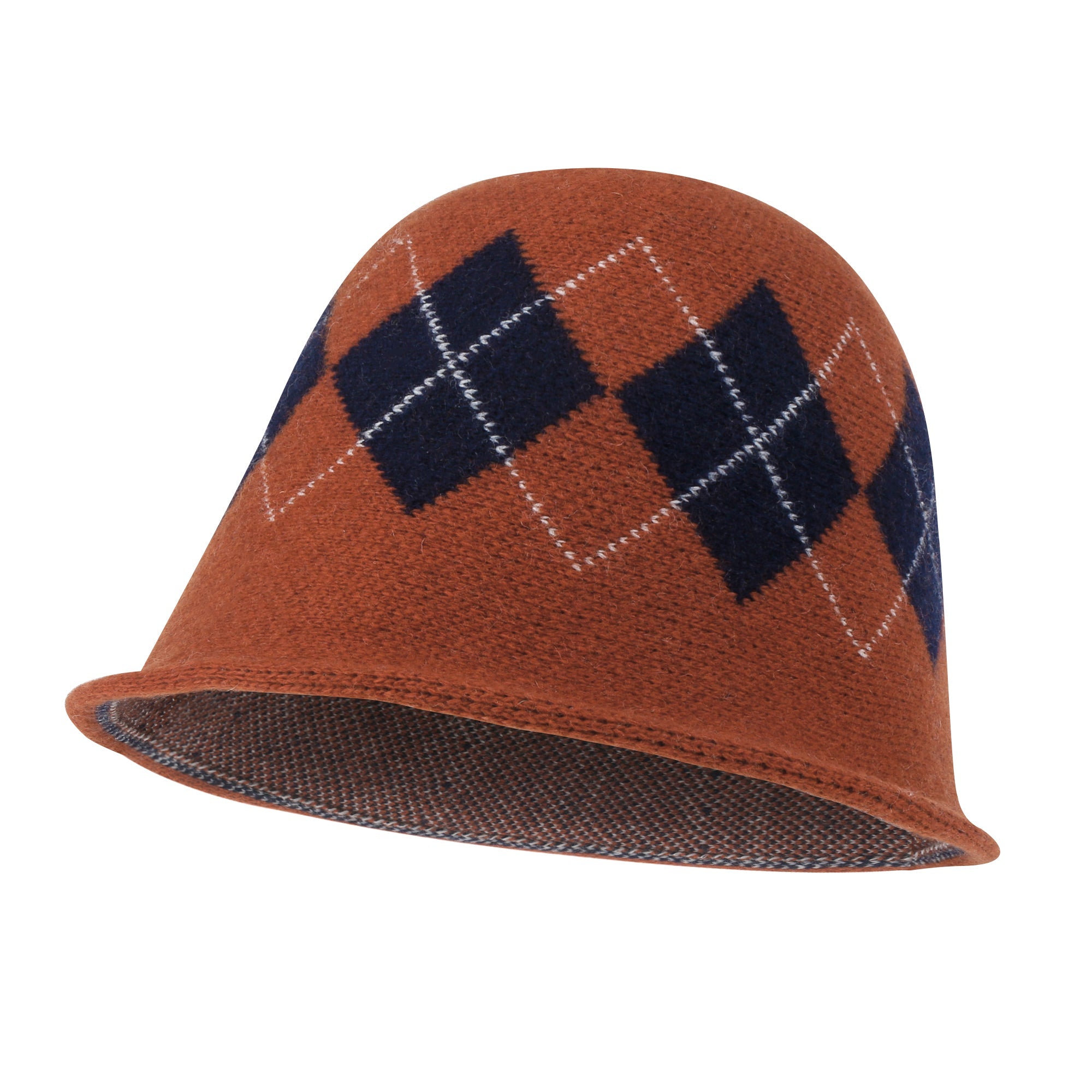 Argyle Pattern Knitted Wool Blended Fedora Crochet Winter Bucket Hat