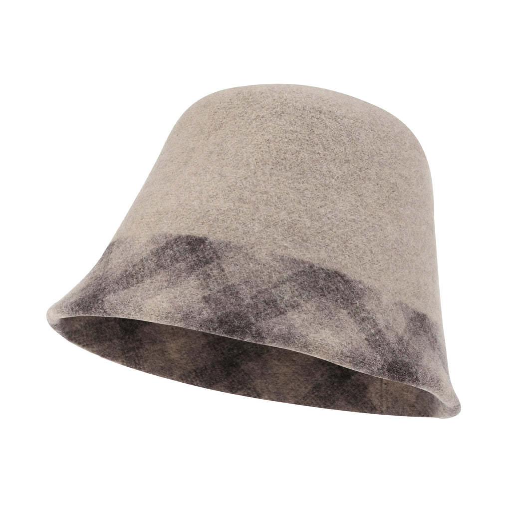 Plaid Pattern Brim Knitted Wool Fedora Colorful Winter Bucket Hat