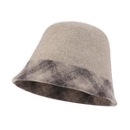 Plaid Pattern Brim Knitted Wool Fedora Colorful Winter Bucket Hat