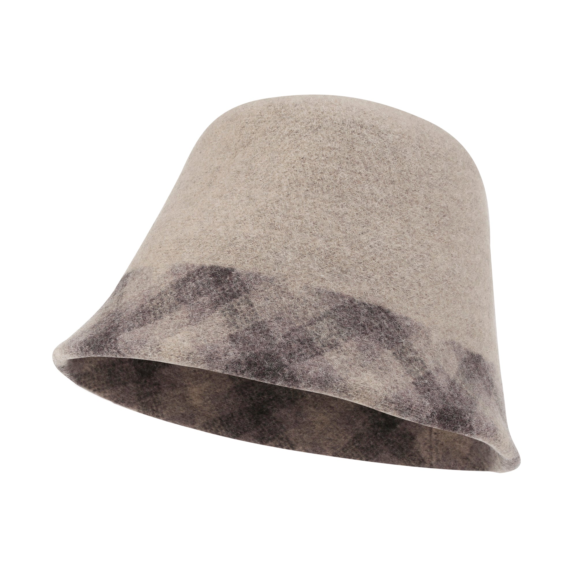 Plaid Pattern Brim Knitted Wool Fedora Colorful Winter Bucket Hat