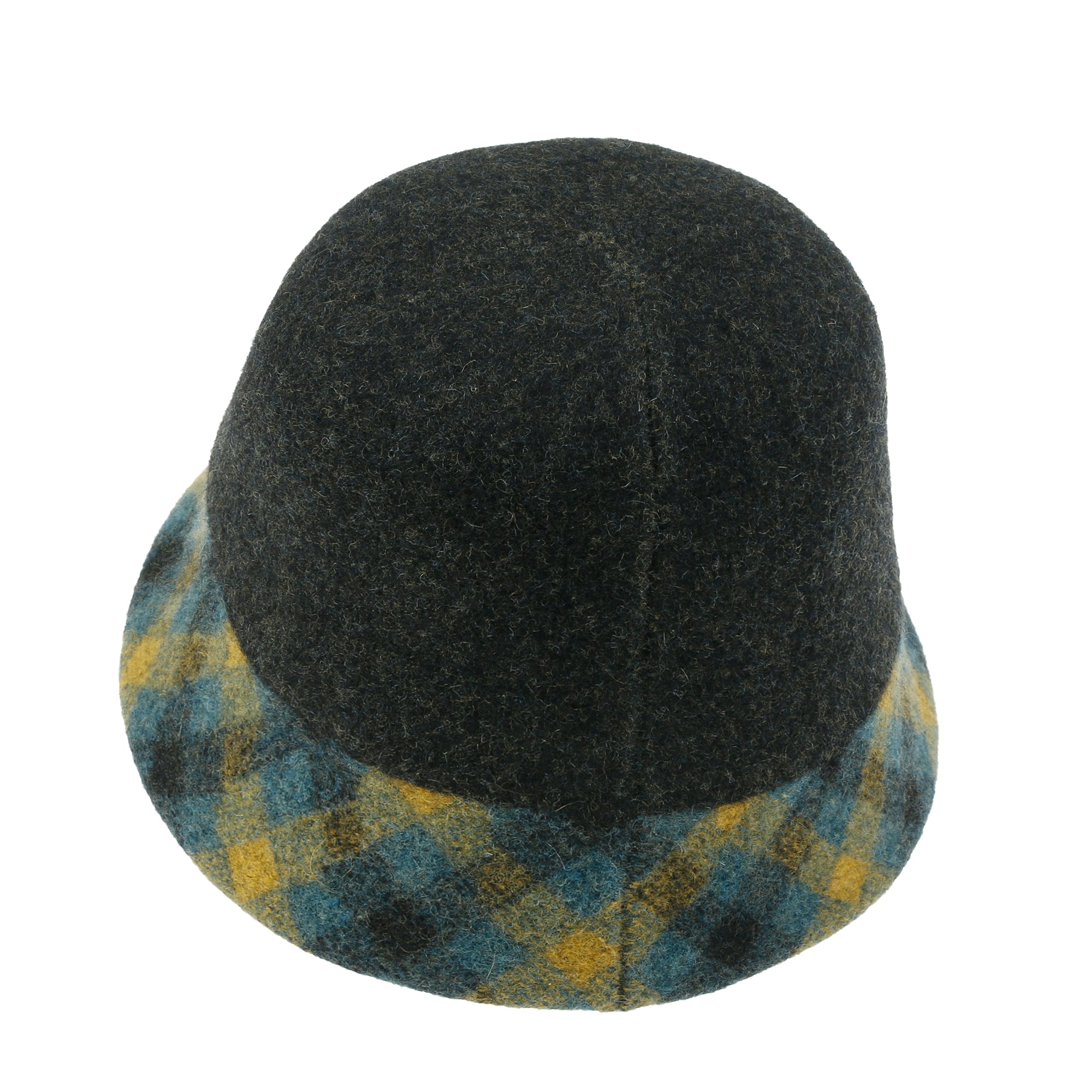 Plaid Pattern Brim Knitted Wool Fedora Colorful Winter Bucket Hat