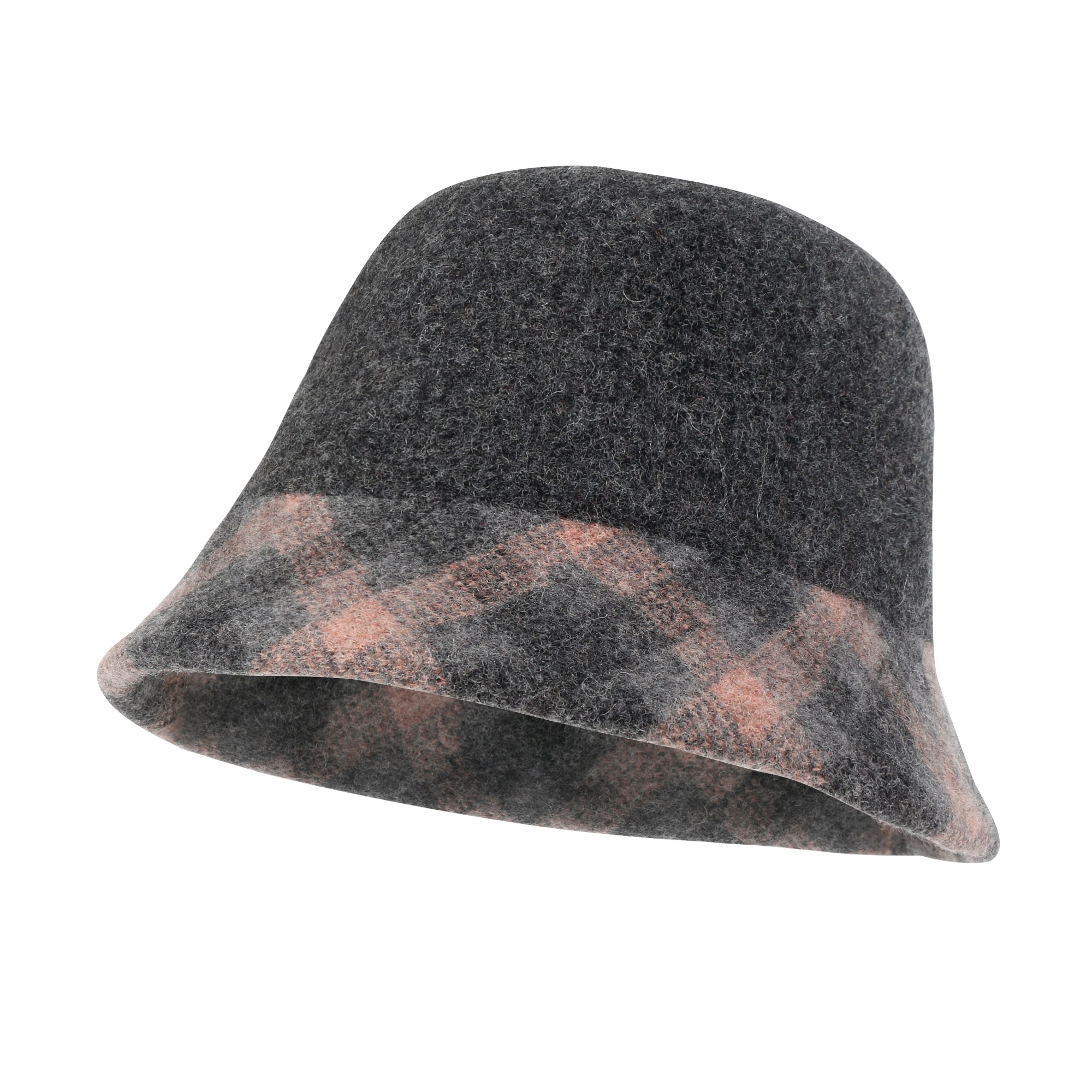 Plaid Pattern Brim Knitted Wool Fedora Colorful Winter Bucket Hat