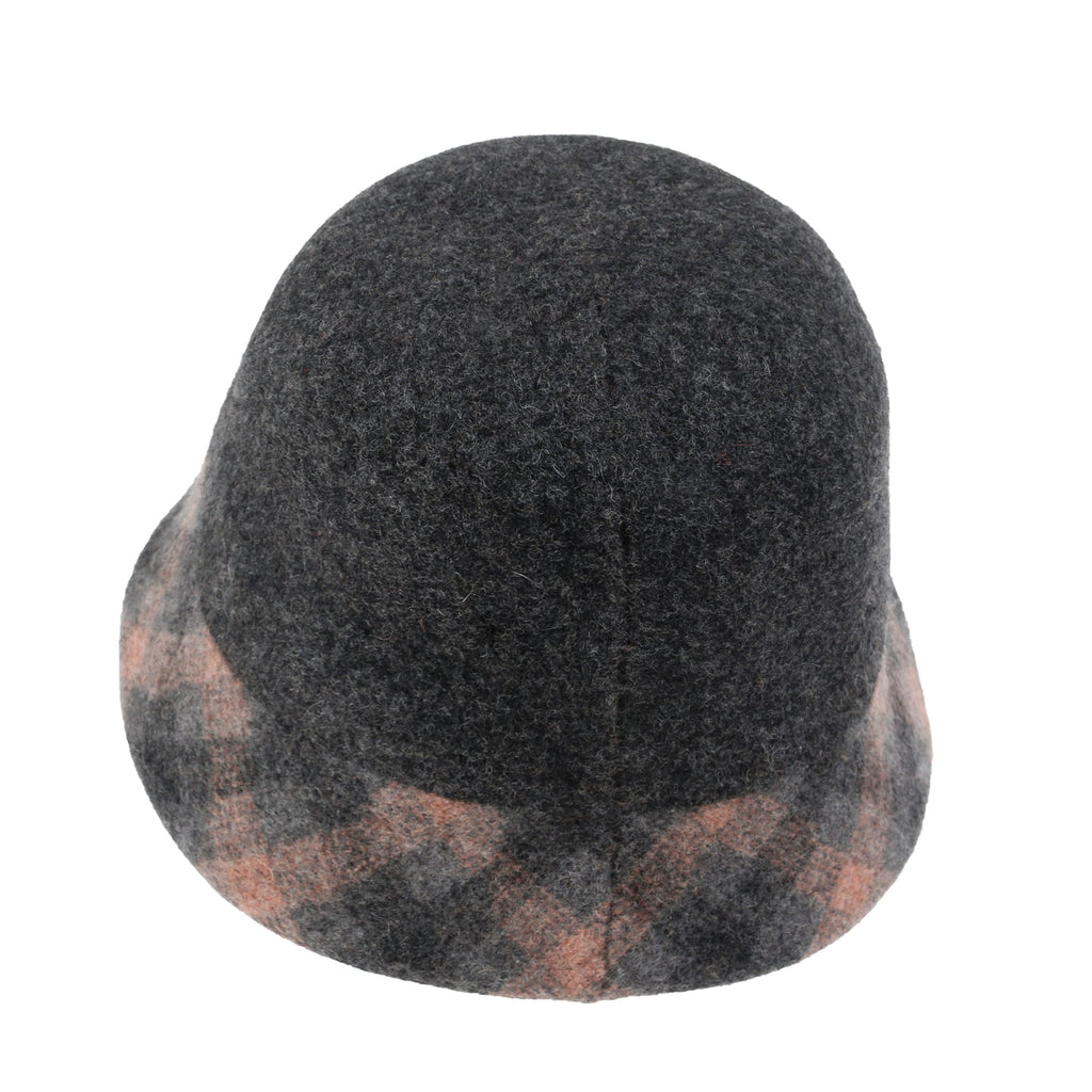 Plaid Pattern Brim Knitted Wool Fedora Colorful Winter Bucket Hat