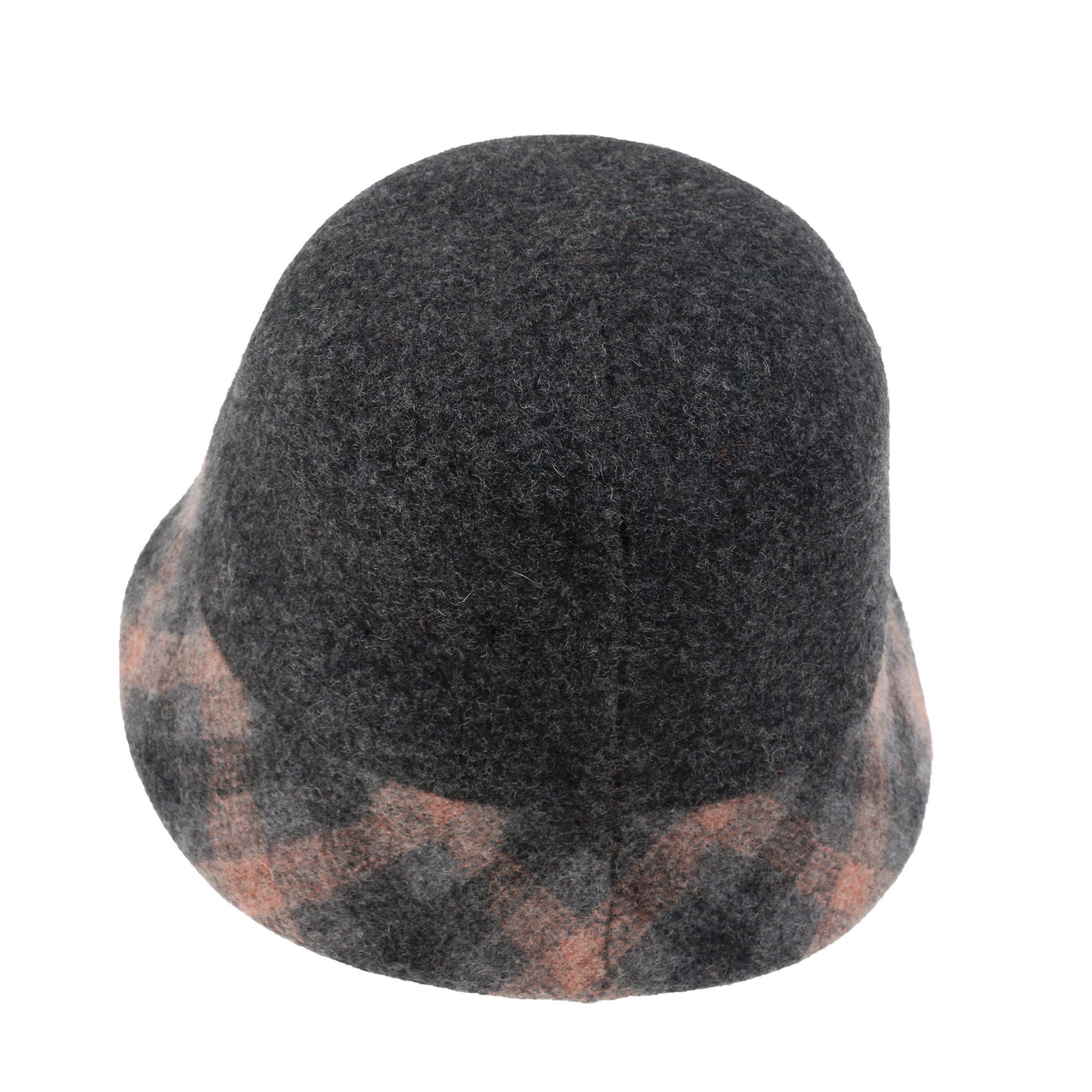 Plaid Pattern Brim Knitted Wool Fedora Colorful Winter Bucket Hat
