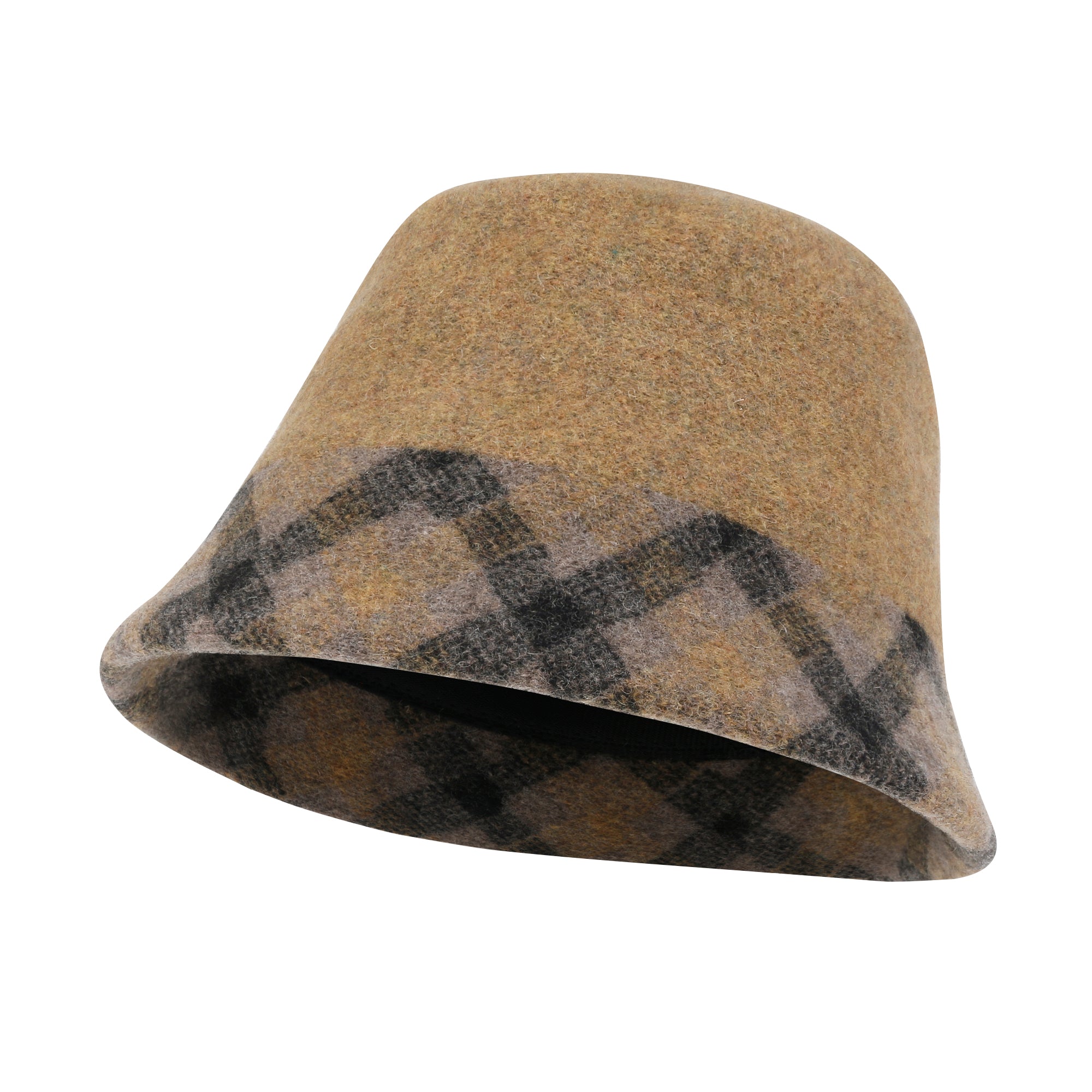 Plaid Pattern Brim Knitted Wool Fedora Colorful Winter Bucket Hat