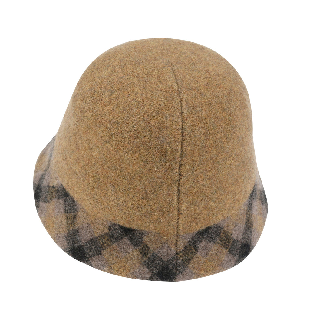 Plaid Pattern Brim Knitted Wool Fedora Colorful Winter Bucket Hat