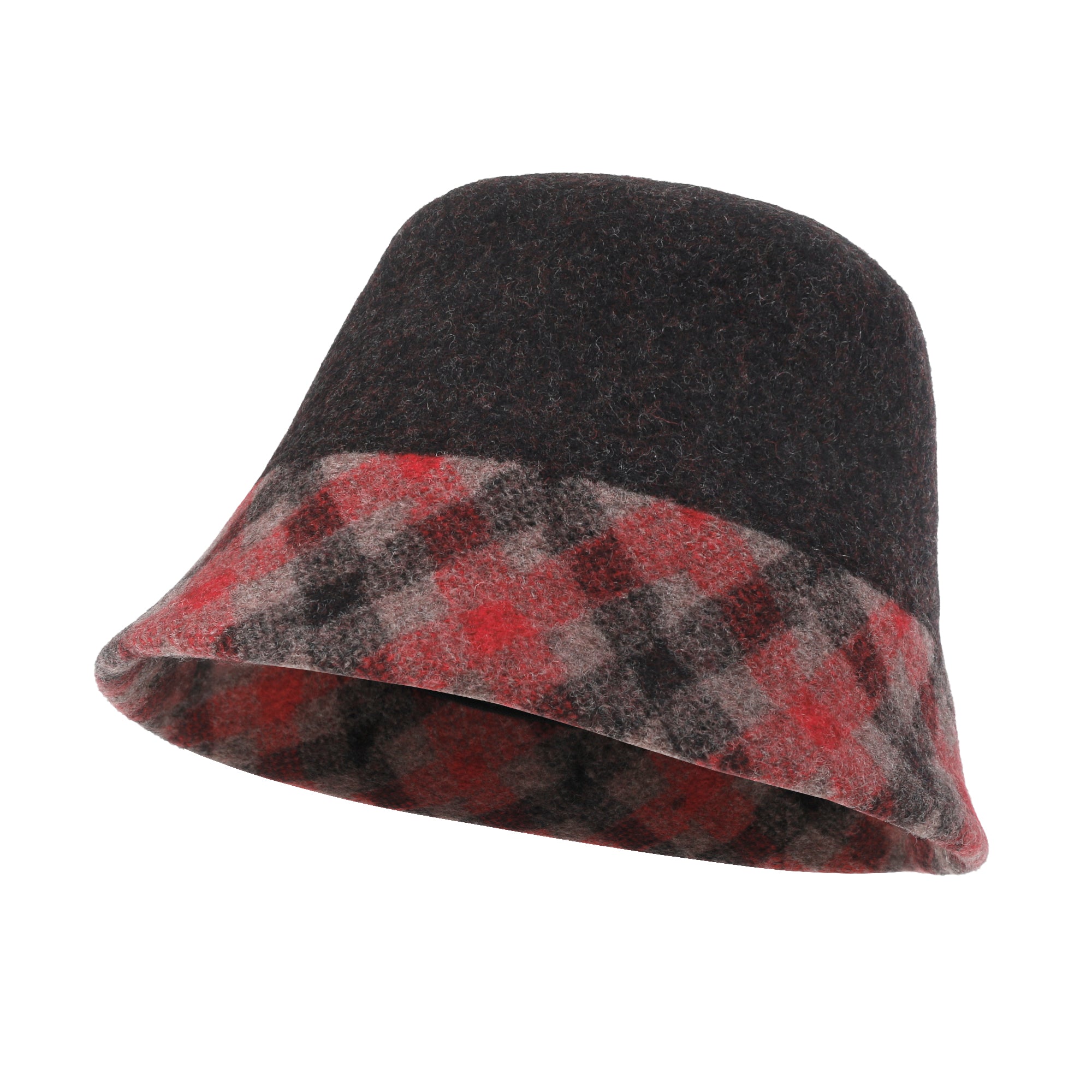 Plaid Pattern Brim Knitted Wool Fedora Colorful Winter Bucket Hat