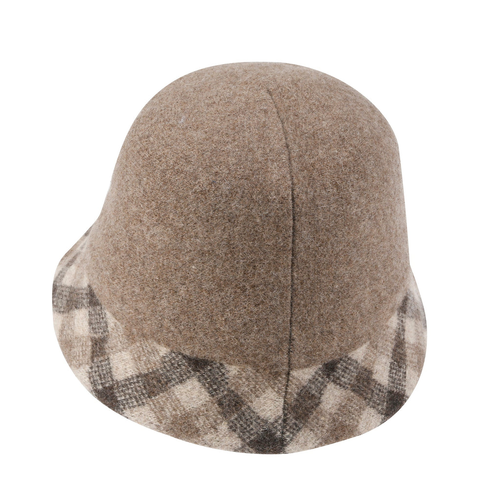 Plaid Pattern Brim Knitted Wool Fedora Colorful Winter Bucket Hat