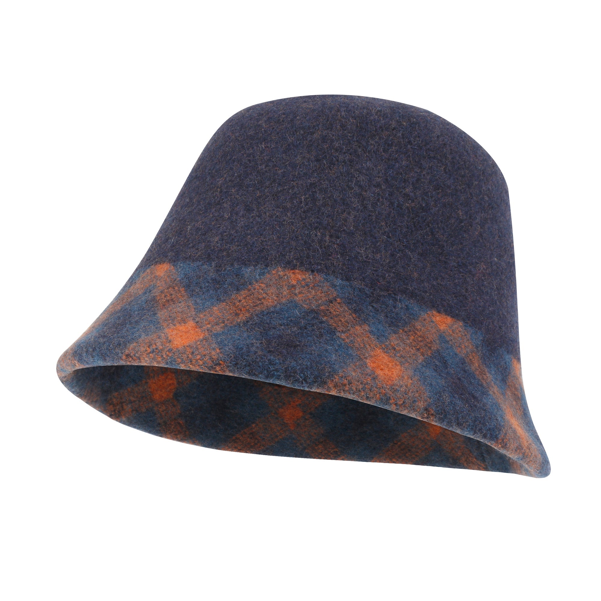 Plaid Pattern Brim Knitted Wool Fedora Colorful Winter Bucket Hat