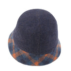 Plaid Pattern Brim Knitted Wool Fedora Colorful Winter Bucket Hat
