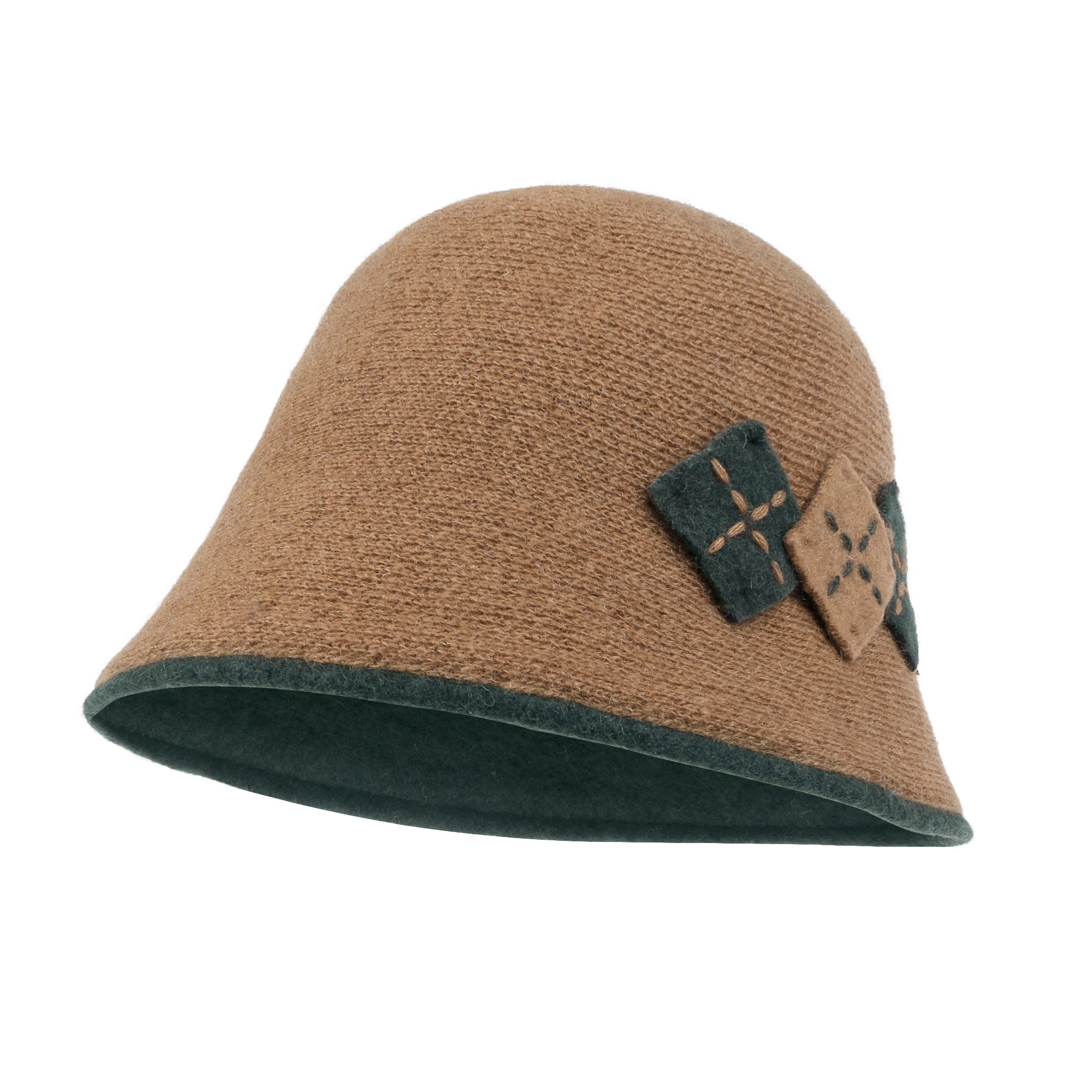 Diamond Shape Knitted Wool Blended Bucket Hat Foldable Winter Bowler Hat