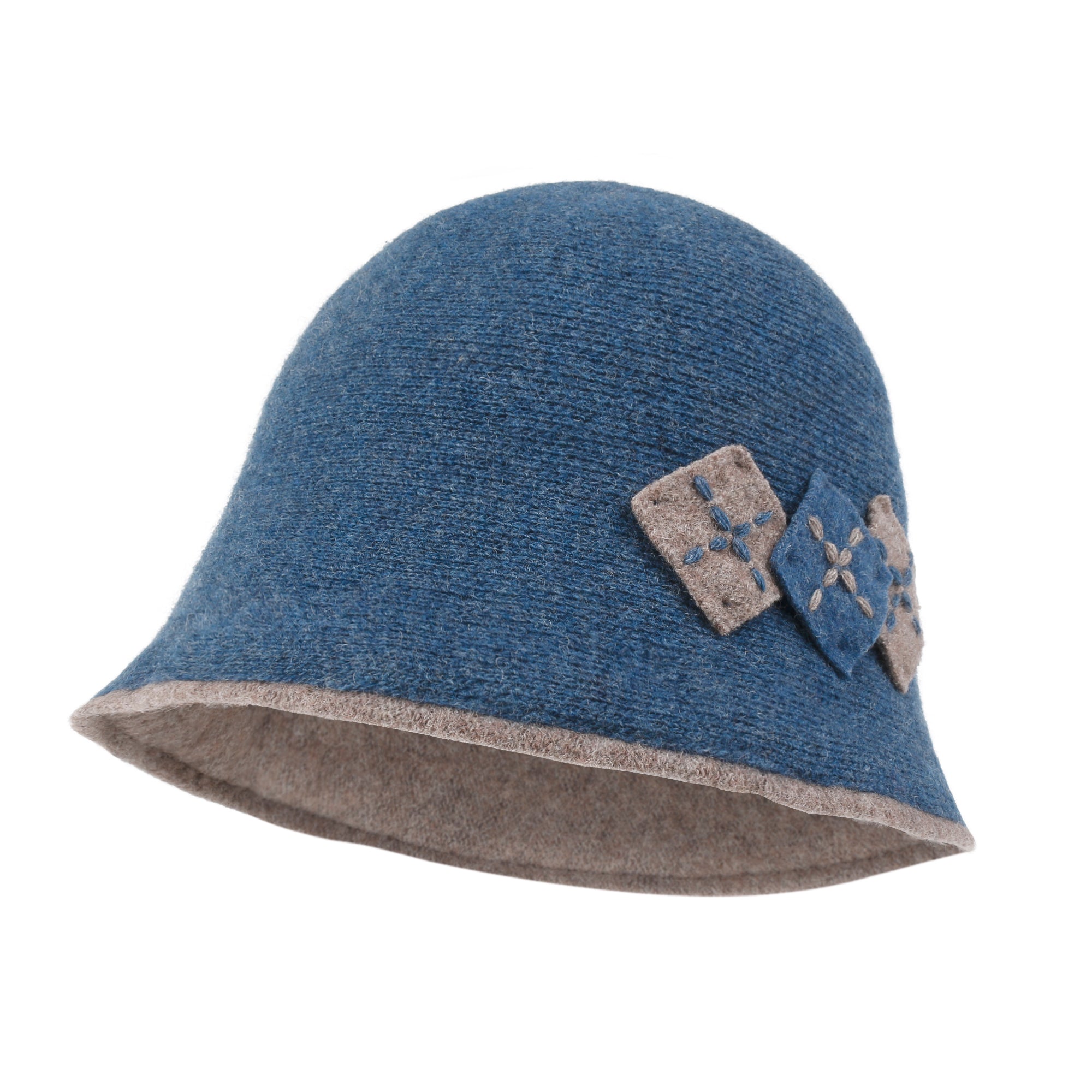 Diamond Shape Knitted Wool Blended Bucket Hat Foldable Winter Bowler Hat
