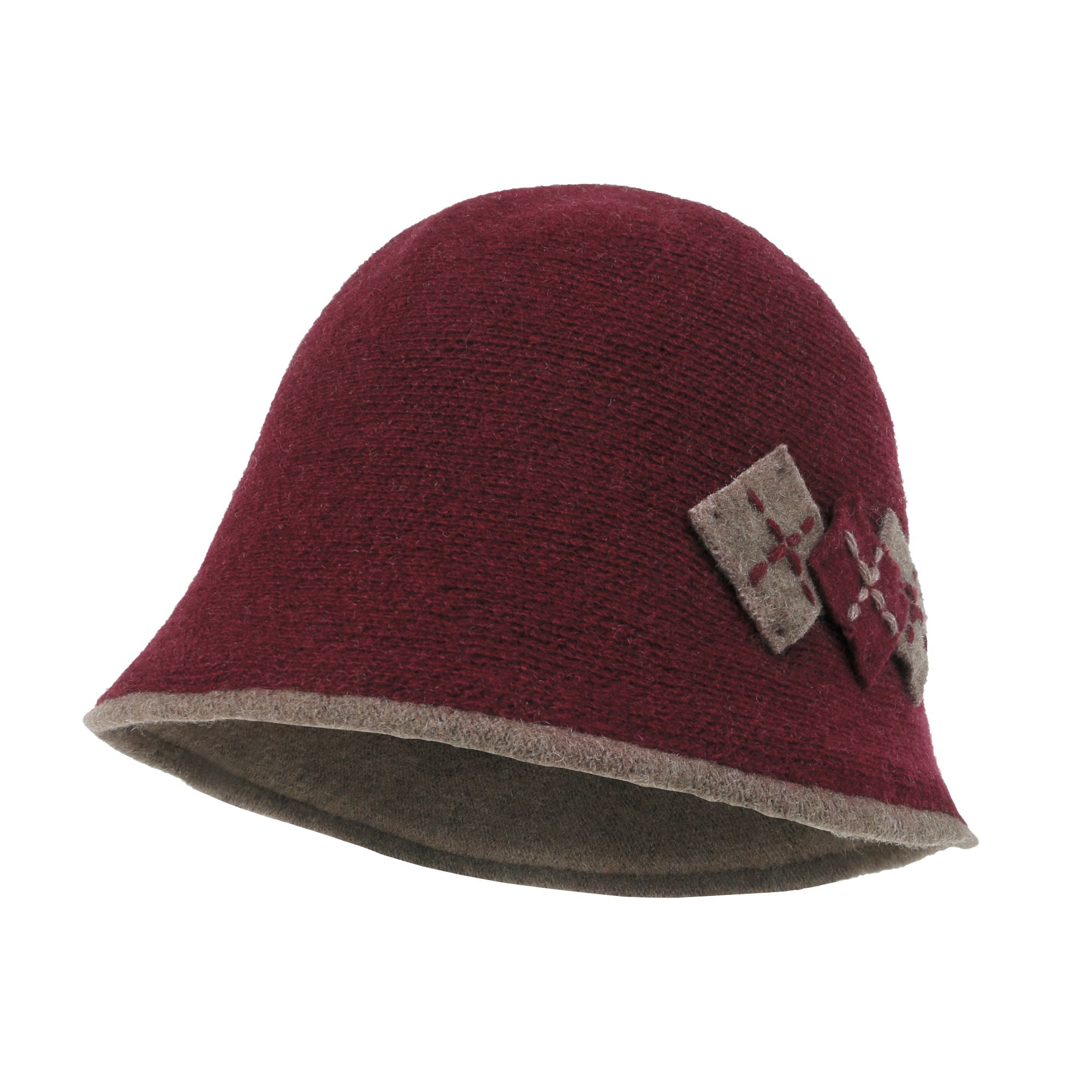 Diamond Shape Knitted Wool Blended Bucket Hat Foldable Winter Bowler Hat