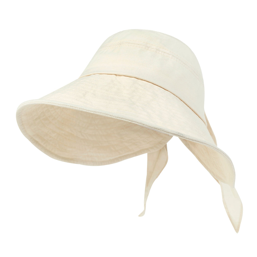 Solid Color Feminine Sun Bonnet Hat Ribbon Back Classic Bucket Hat
