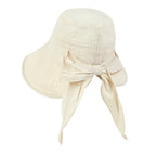 Solid Color Feminine Sun Bonnet Hat Ribbon Back Classic Bucket Hat