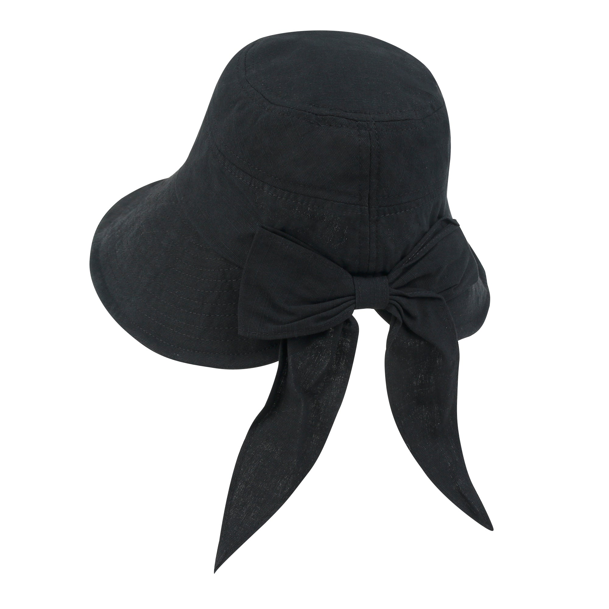 Solid Color Feminine Sun Bonnet Hat Ribbon Back Classic Bucket Hat