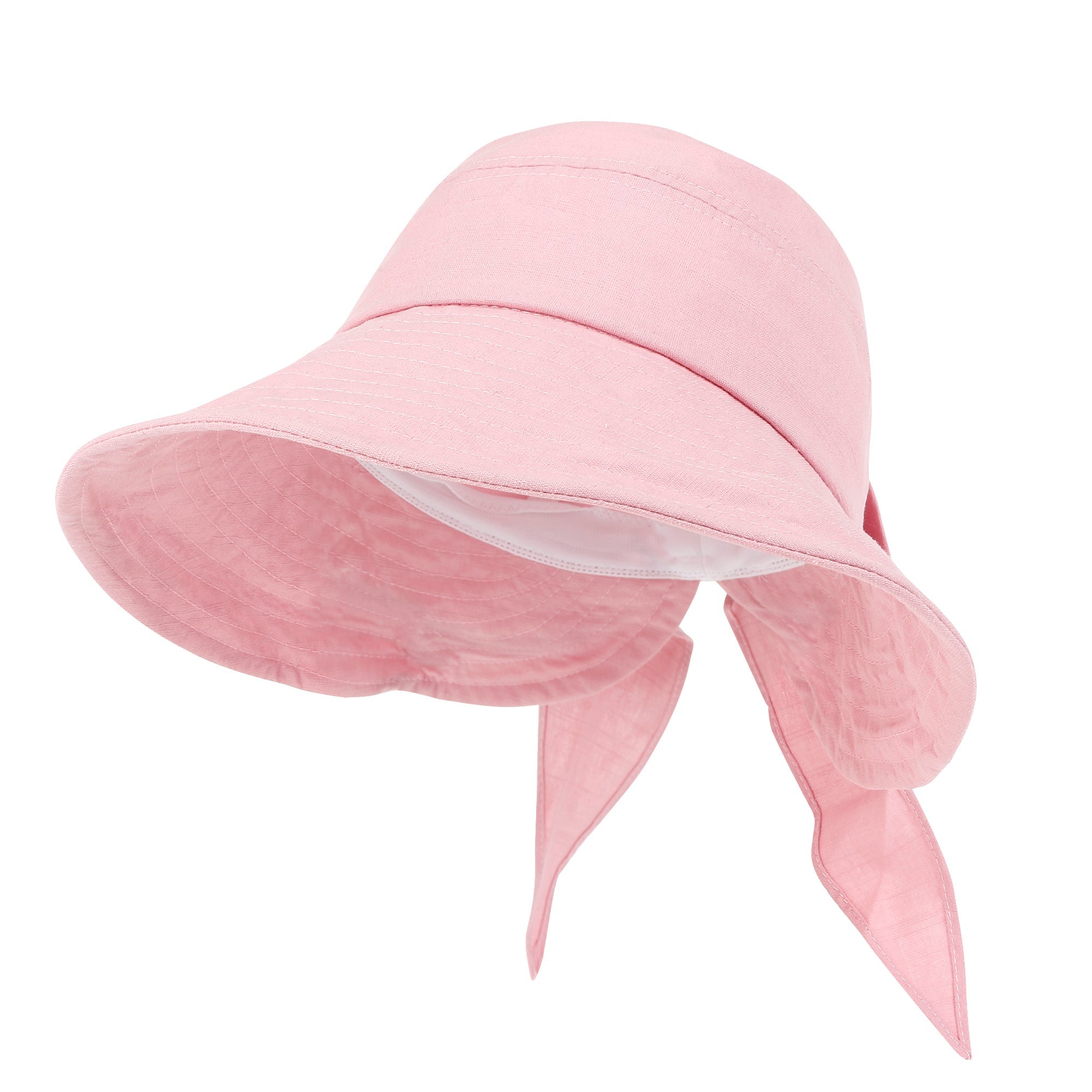 Solid Color Feminine Sun Bonnet Hat Ribbon Back Classic Bucket Hat