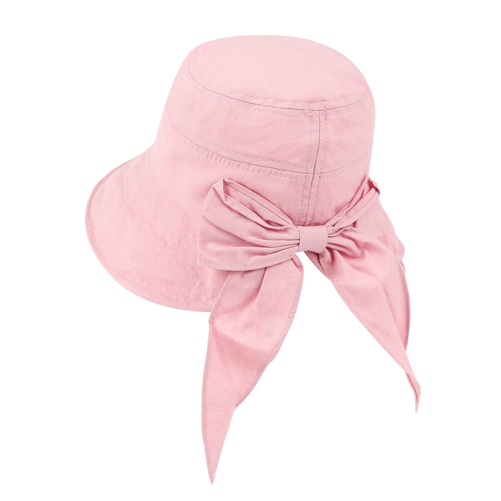 Solid Color Feminine Sun Bonnet Hat Ribbon Back Classic Bucket Hat
