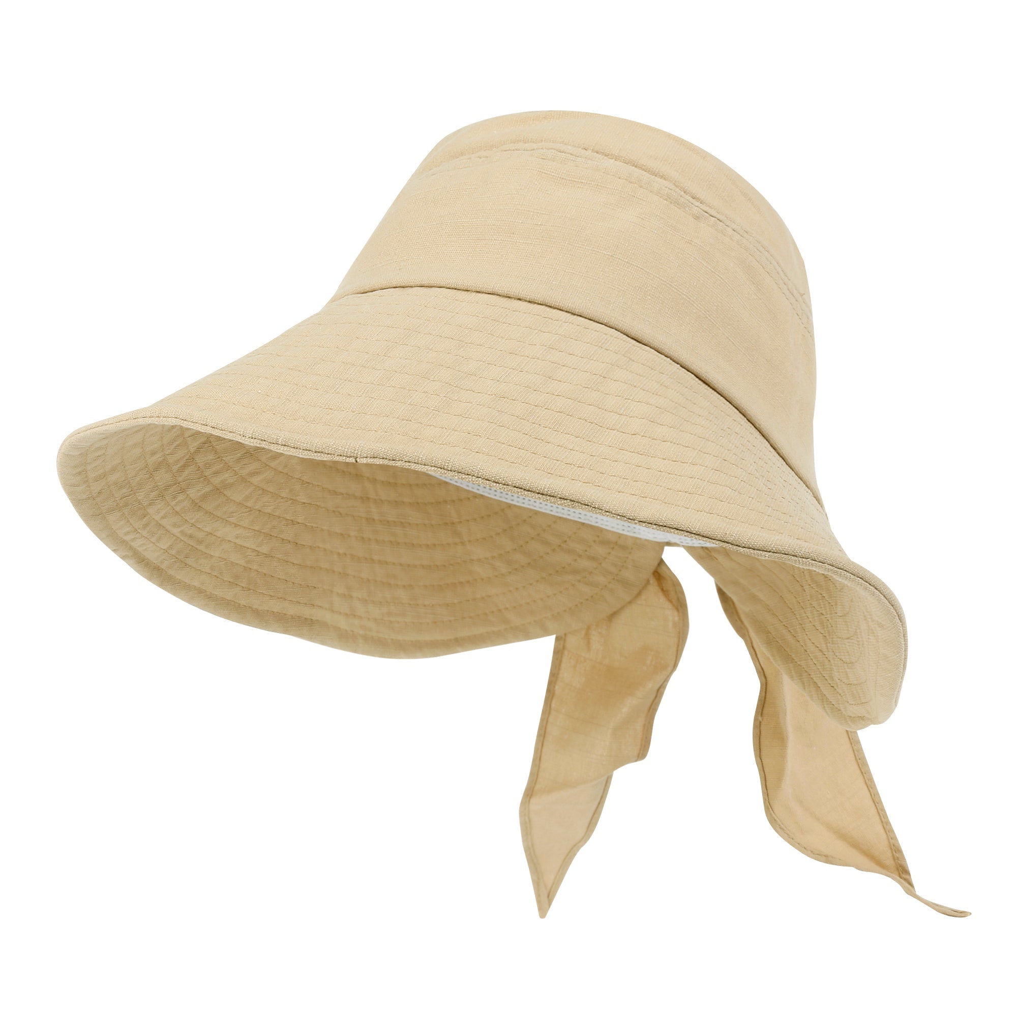 Solid Color Feminine Sun Bonnet Hat Ribbon Back Classic Bucket Hat