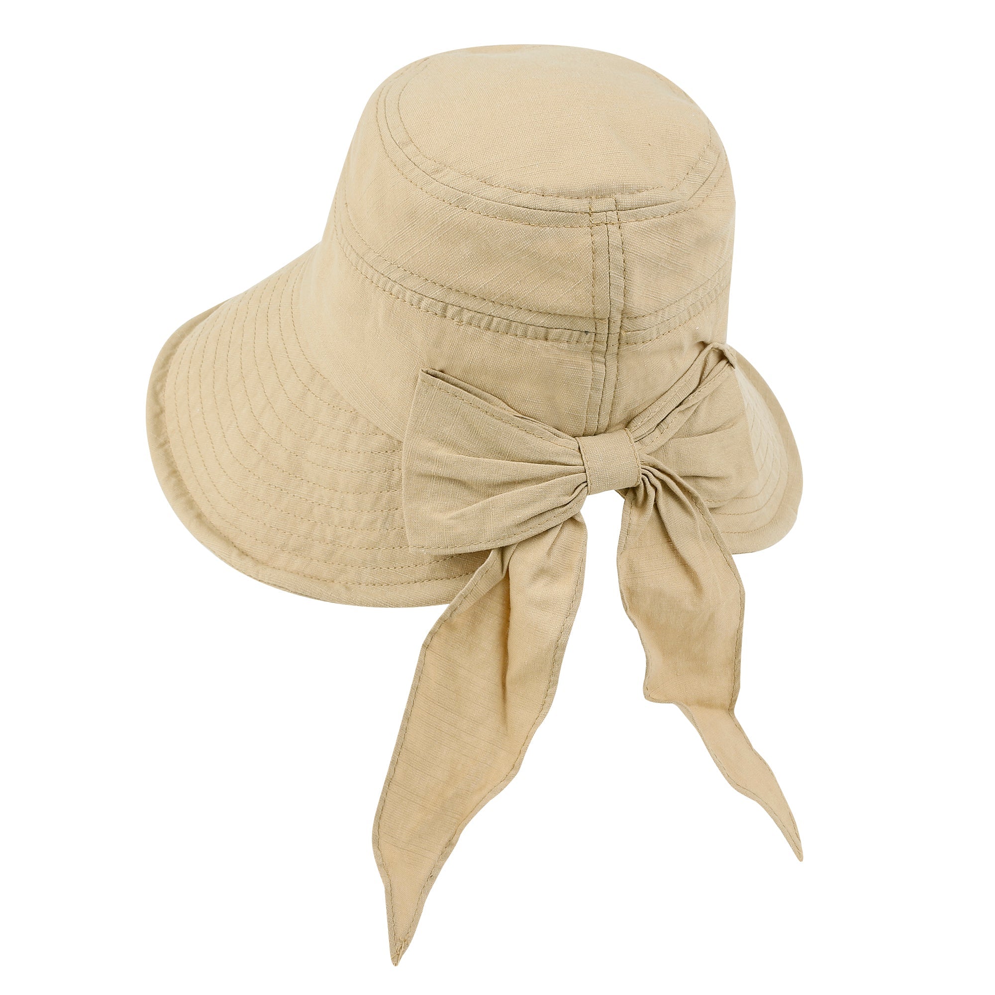 Solid Color Feminine Sun Bonnet Hat Ribbon Back Classic Bucket Hat