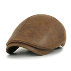 Faux Leather Flat Cap Vintage Cabbie Hat Gatsby Ivy Irish Hunting Newsboy Stretch-fit