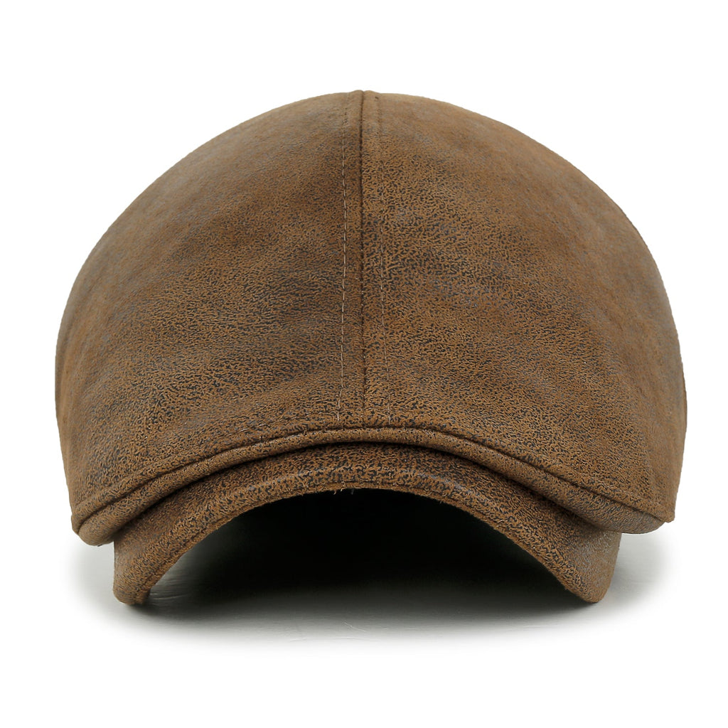 Faux Leather Flat Cap Vintage Cabbie Hat Gatsby Ivy Irish Hunting Newsboy Stretch-fit