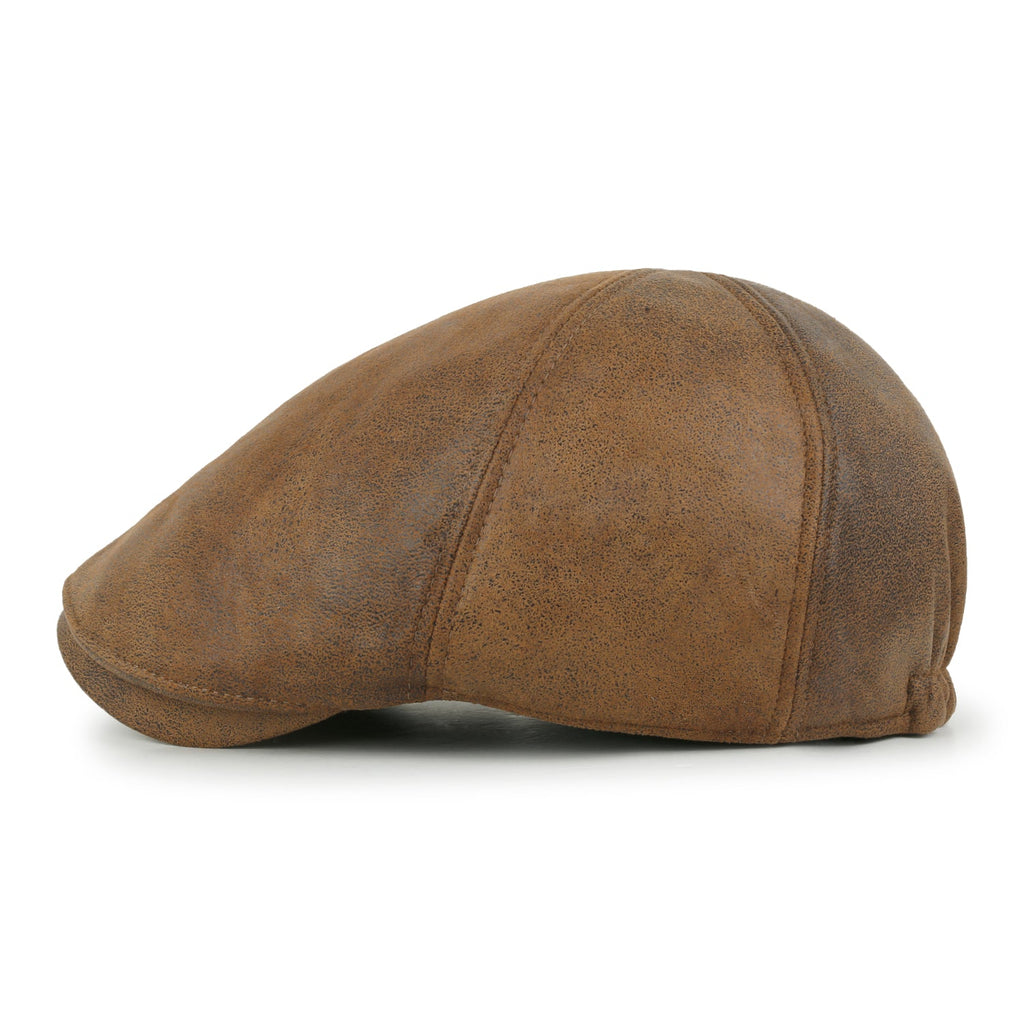 Faux Leather Flat Cap Vintage Cabbie Hat Gatsby Ivy Irish Hunting Newsboy Stretch-fit