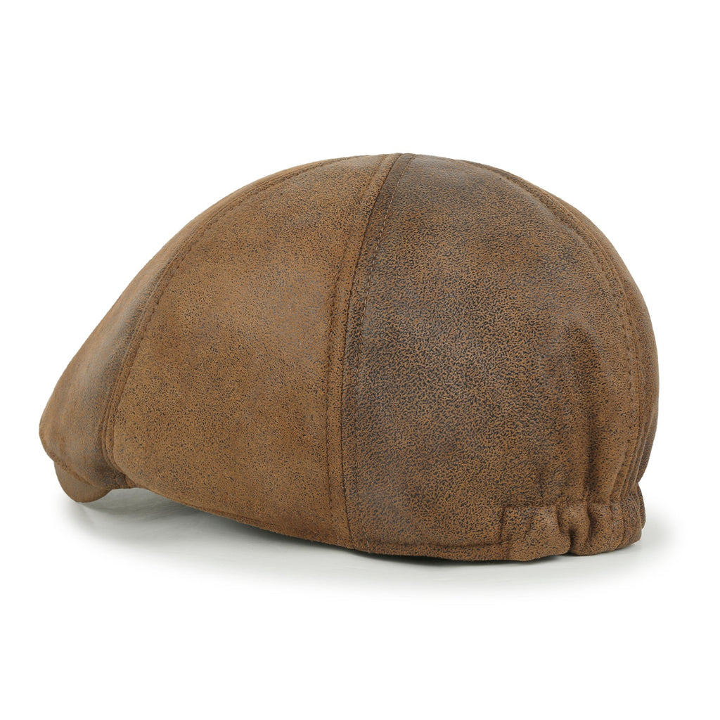 Faux Leather Flat Cap Vintage Cabbie Hat Gatsby Ivy Irish Hunting Newsboy Stretch-fit