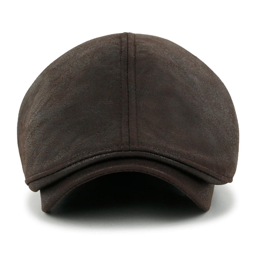 Faux Leather Flat Cap Vintage Cabbie Hat Gatsby Ivy Irish Hunting Newsboy Stretch-fit