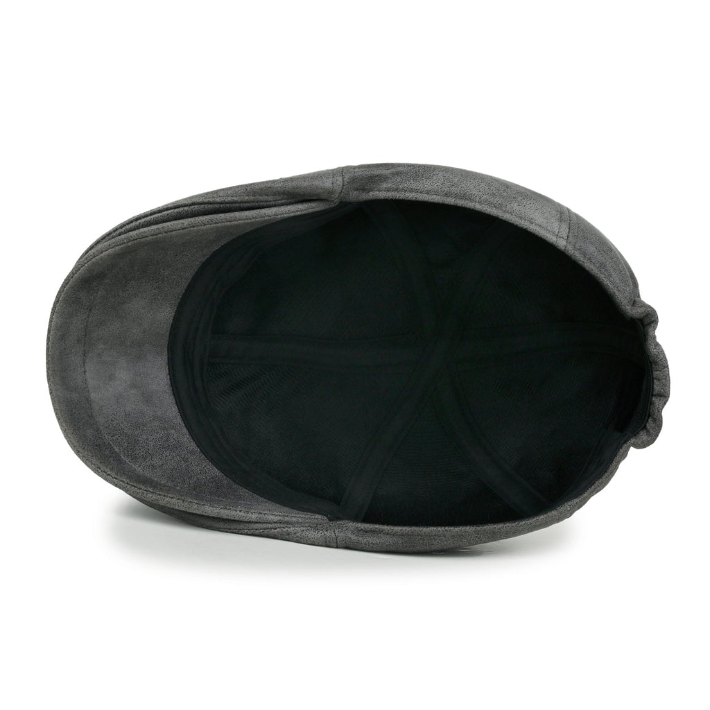 Faux Leather Flat Cap Vintage Cabbie Hat Gatsby Ivy Irish Hunting Newsboy Stretch-fit