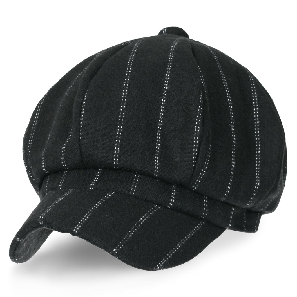 8-Pannel Wool-Blend Newsboy Cabbie Cap Stripe Duck Bill Flat Hunting Hat