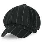 8-Pannel Wool-Blend Newsboy Cabbie Cap Stripe Duck Bill Flat Hunting Hat