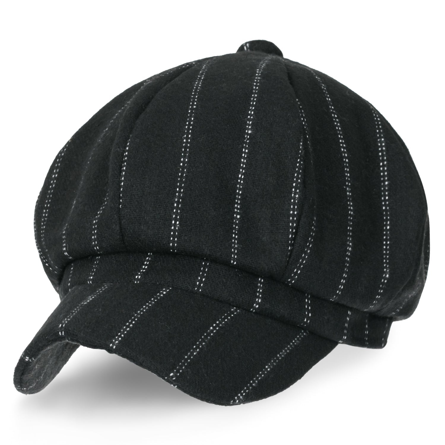 8-Pannel Wool-Blend Newsboy Cabbie Cap Stripe Duck Bill Flat Hunting Hat