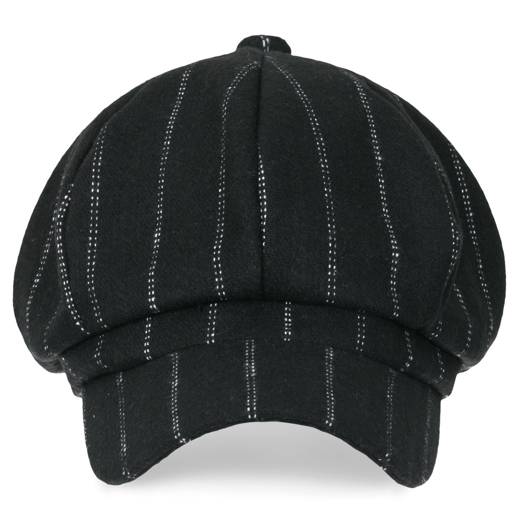 8-Pannel Wool-Blend Newsboy Cabbie Cap Stripe Duck Bill Flat Hunting Hat