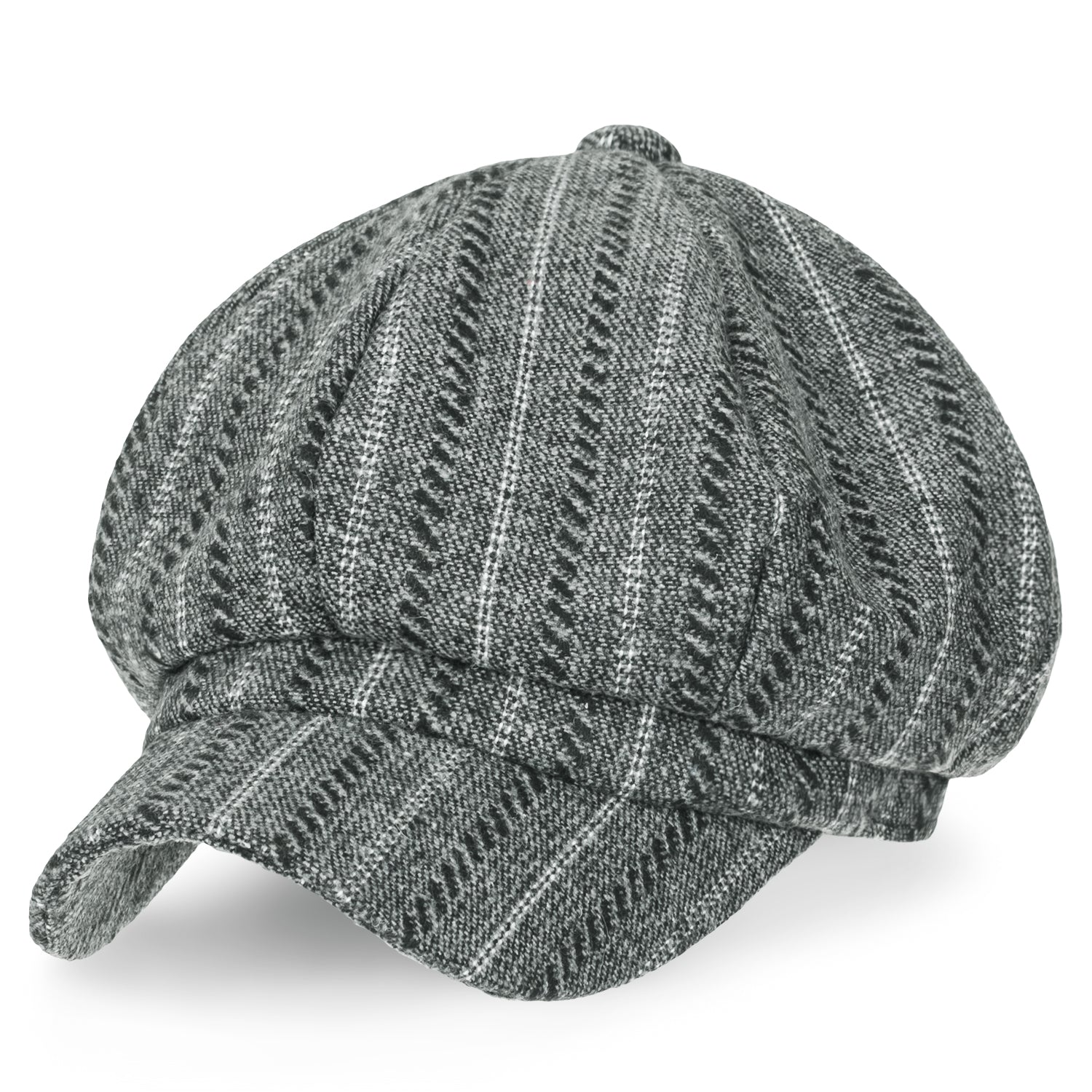 8-Pannel Wool-Blend Newsboy Cabbie Cap Stripe Duck Bill Flat Hunting Hat