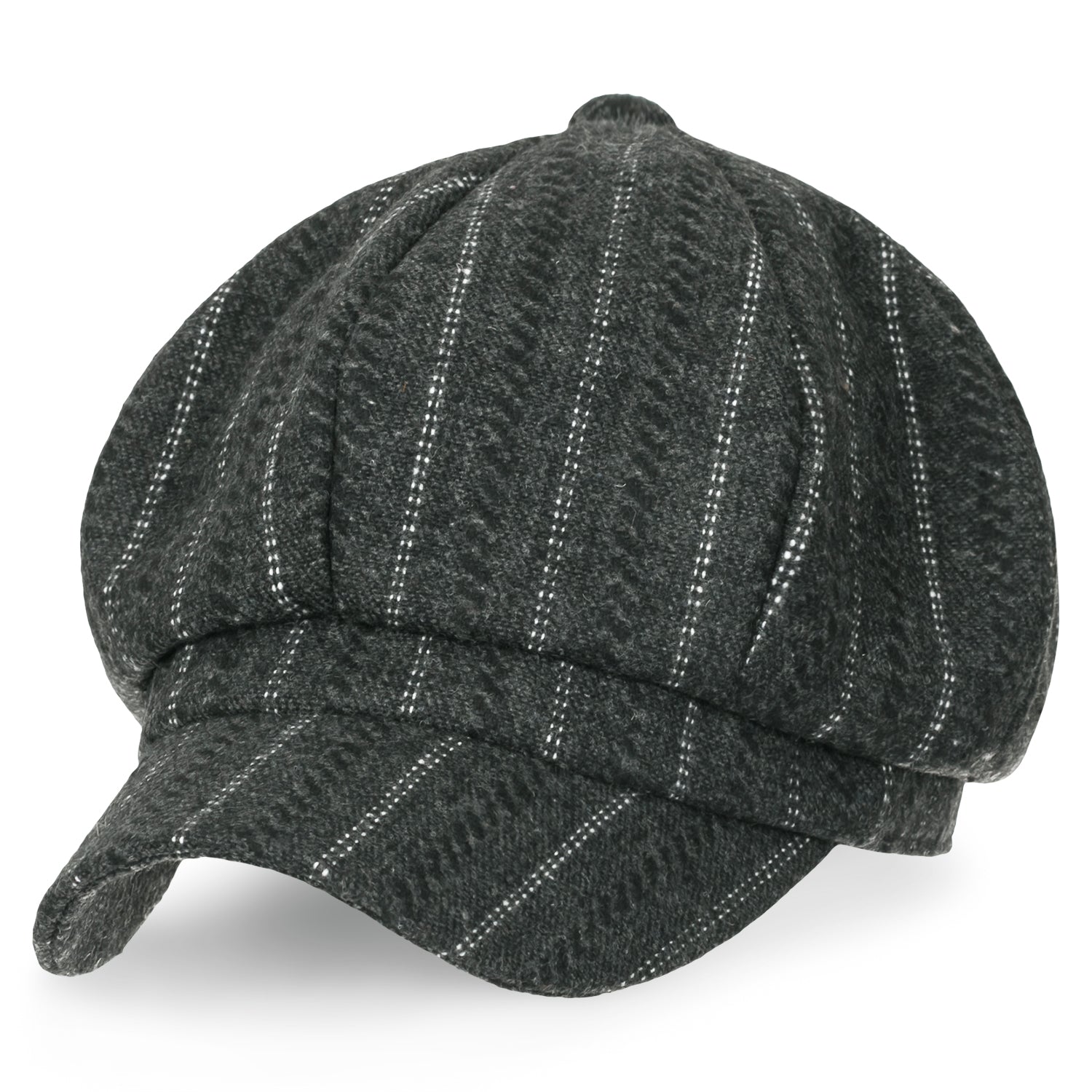 8-Pannel Wool-Blend Newsboy Cabbie Cap Stripe Duck Bill Flat Hunting Hat