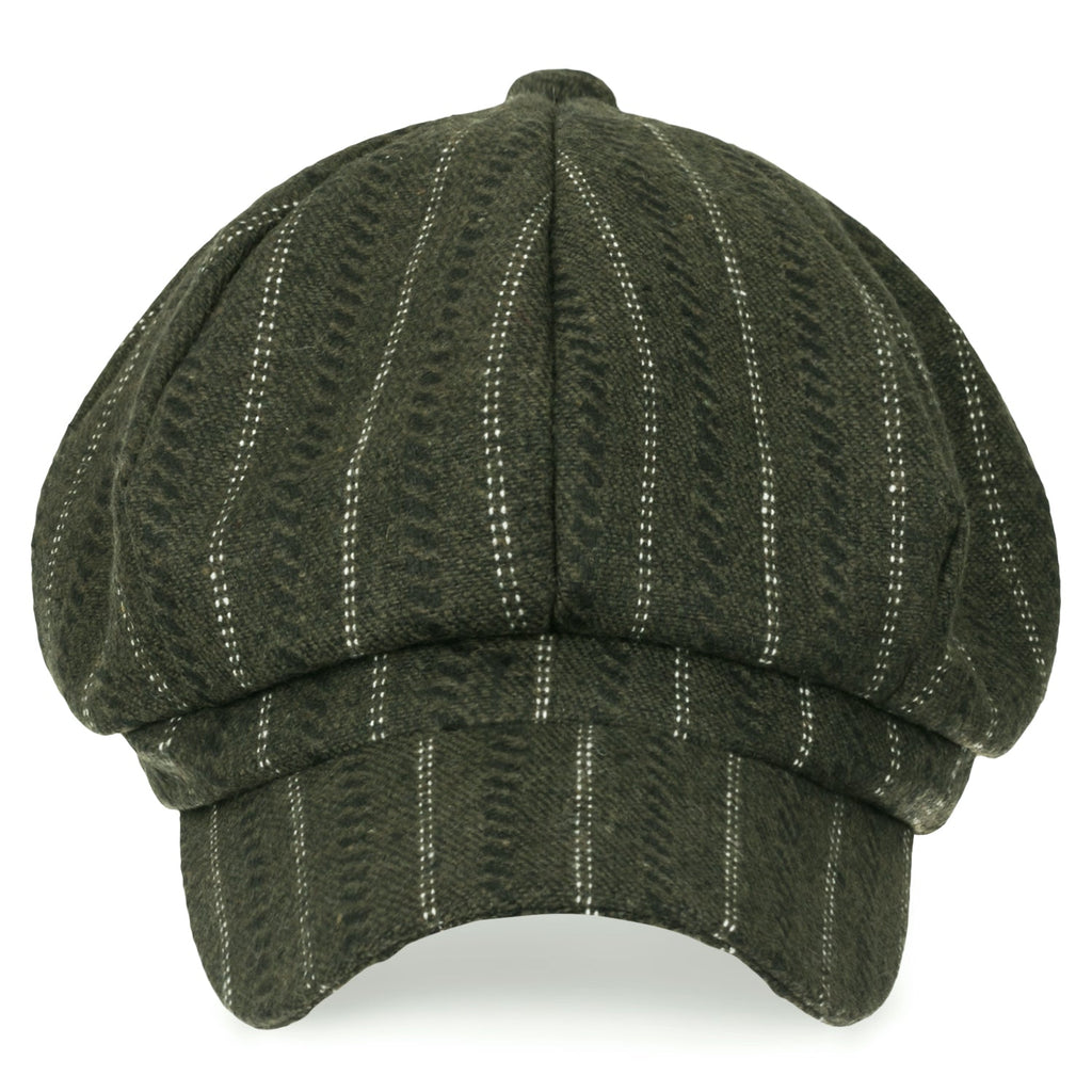 8-Pannel Wool-Blend Newsboy Cabbie Cap Stripe Duck Bill Flat Hunting Hat