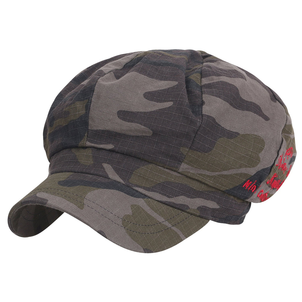 8-Panel Camouflage Cotton Newsboy Cabbie Cap Duck Bill Flat Hunting Hat