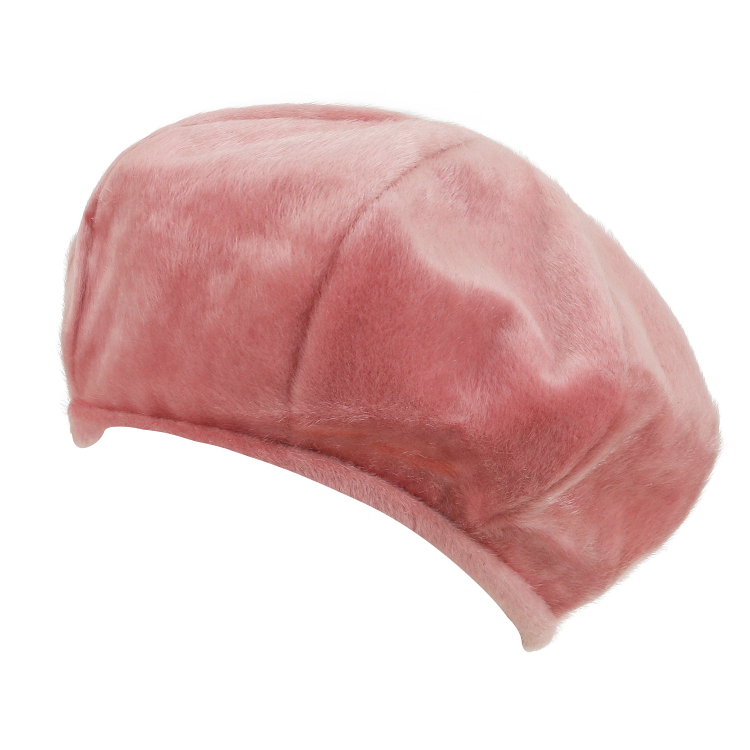 Solid Color Faux Fur 8 Panel French Beret Artist Flat Winter Hat