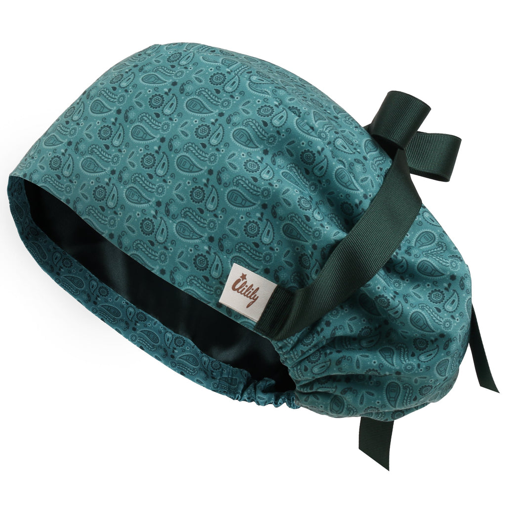 Satin Lined Cute Scrub Cap with Ponytail Ribbon