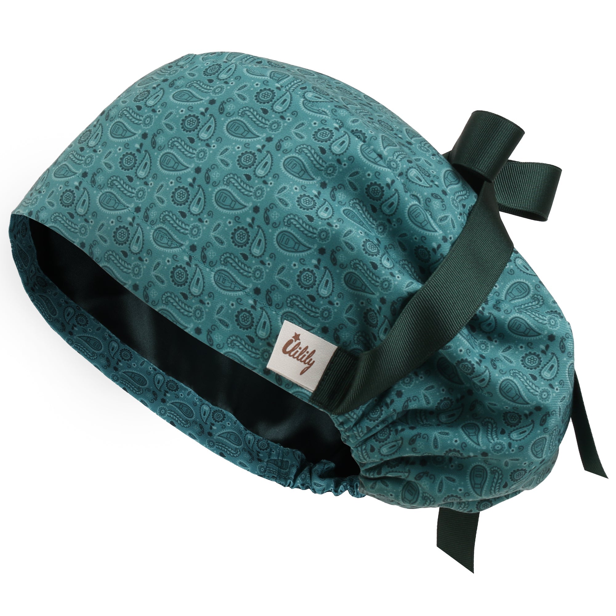 Satin Lined Cute Scrub Cap with Ponytail Ribbon