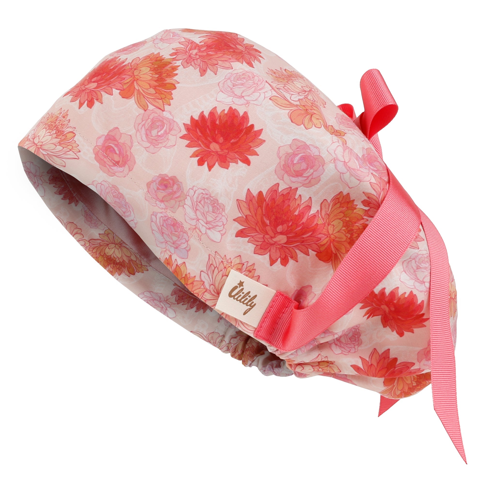 Satin Lined Cute Scrub Cap with Ponytail Ribbon