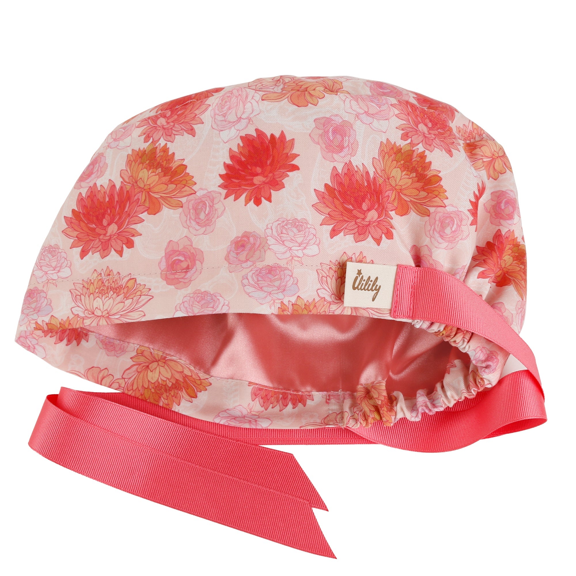 Satin Lined Cute Scrub Cap with Ponytail Ribbon