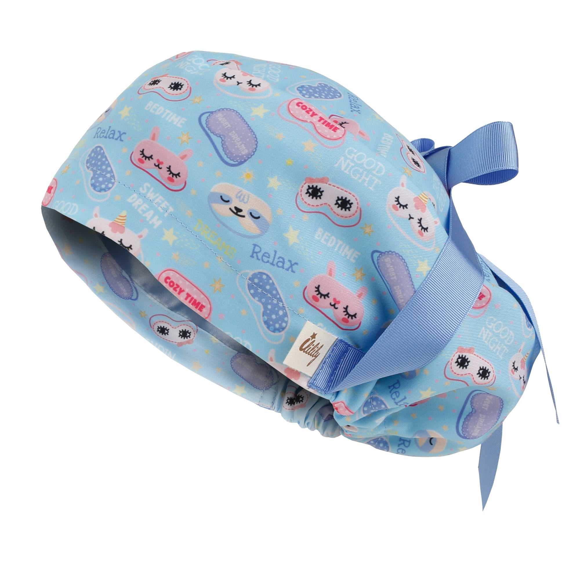 Satin Lined Cute Scrub Cap with Ponytail Ribbon