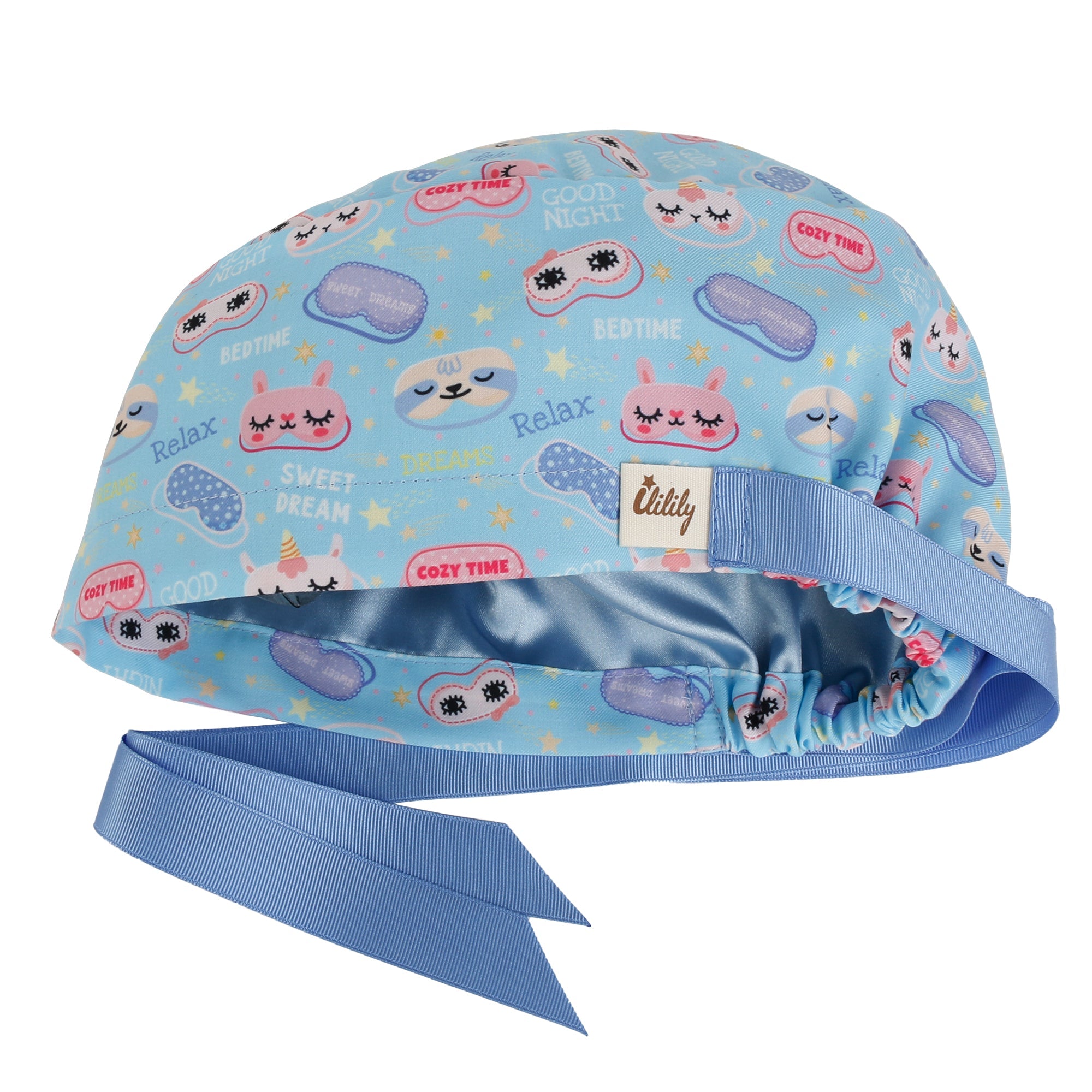Satin Lined Cute Scrub Cap with Ponytail Ribbon