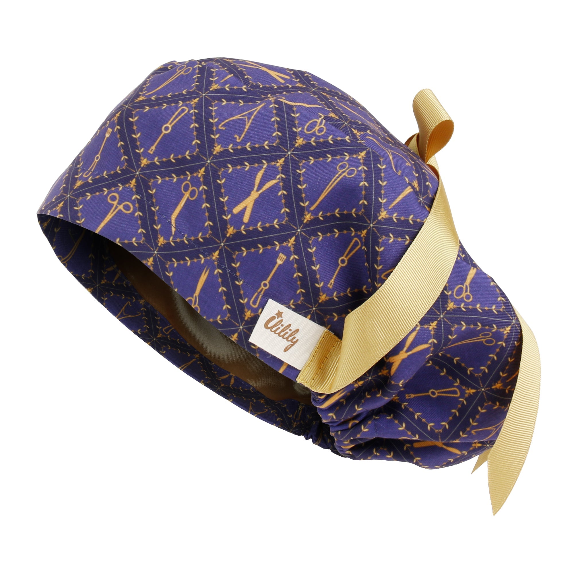 Satin Lined Cute Scrub Cap with Ponytail Ribbon