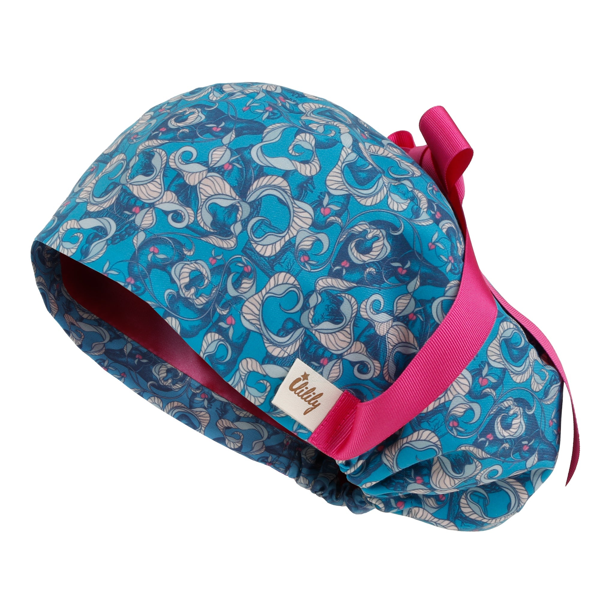 Satin Lined Cute Scrub Cap with Ponytail Ribbon